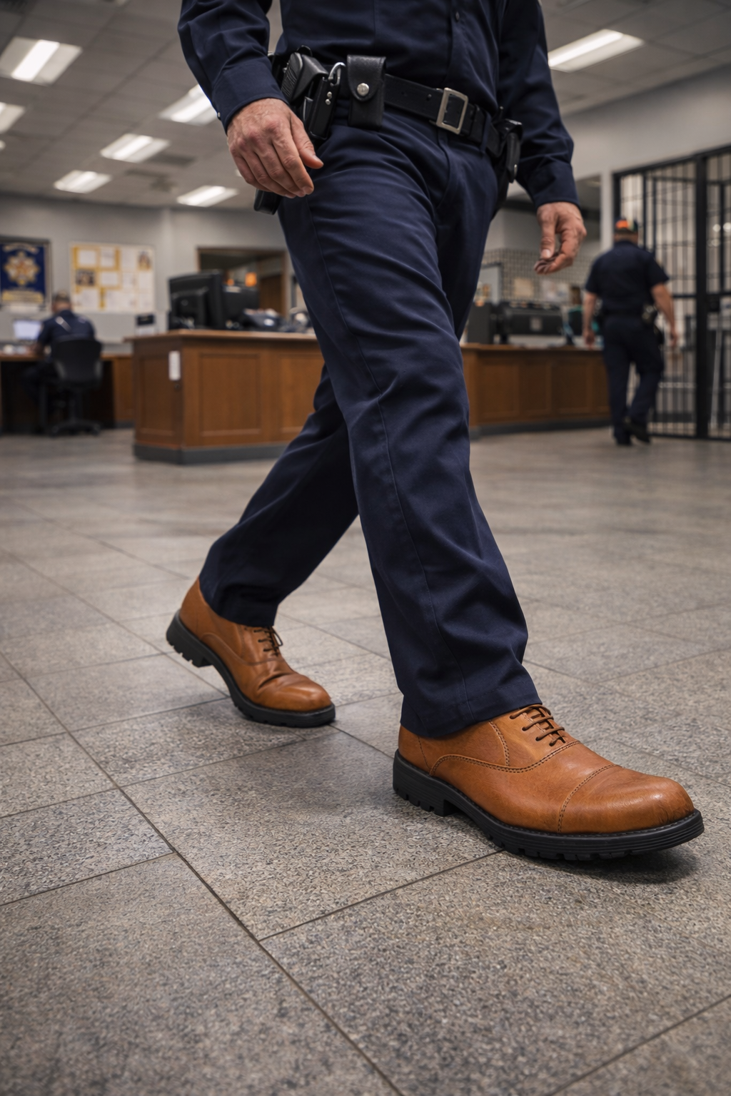 Police Safety Shoes : Men Genuine leather Oxford Shoes for Police with Steel Toe & Memory foam footpad by asm. Article: Police-S110-Tan