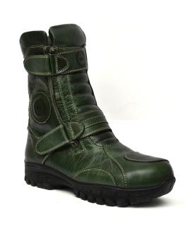 Green leather Biker boots with steel toe & Rubber sole by asm.