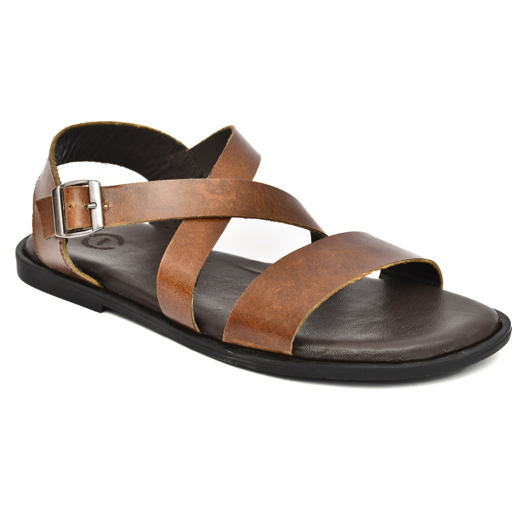 Brown Leather Sandals for Mens with Memory foam footpad by asm.