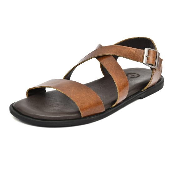 Brown Leather Sandals for Mens with Memory foam footpad by asm.