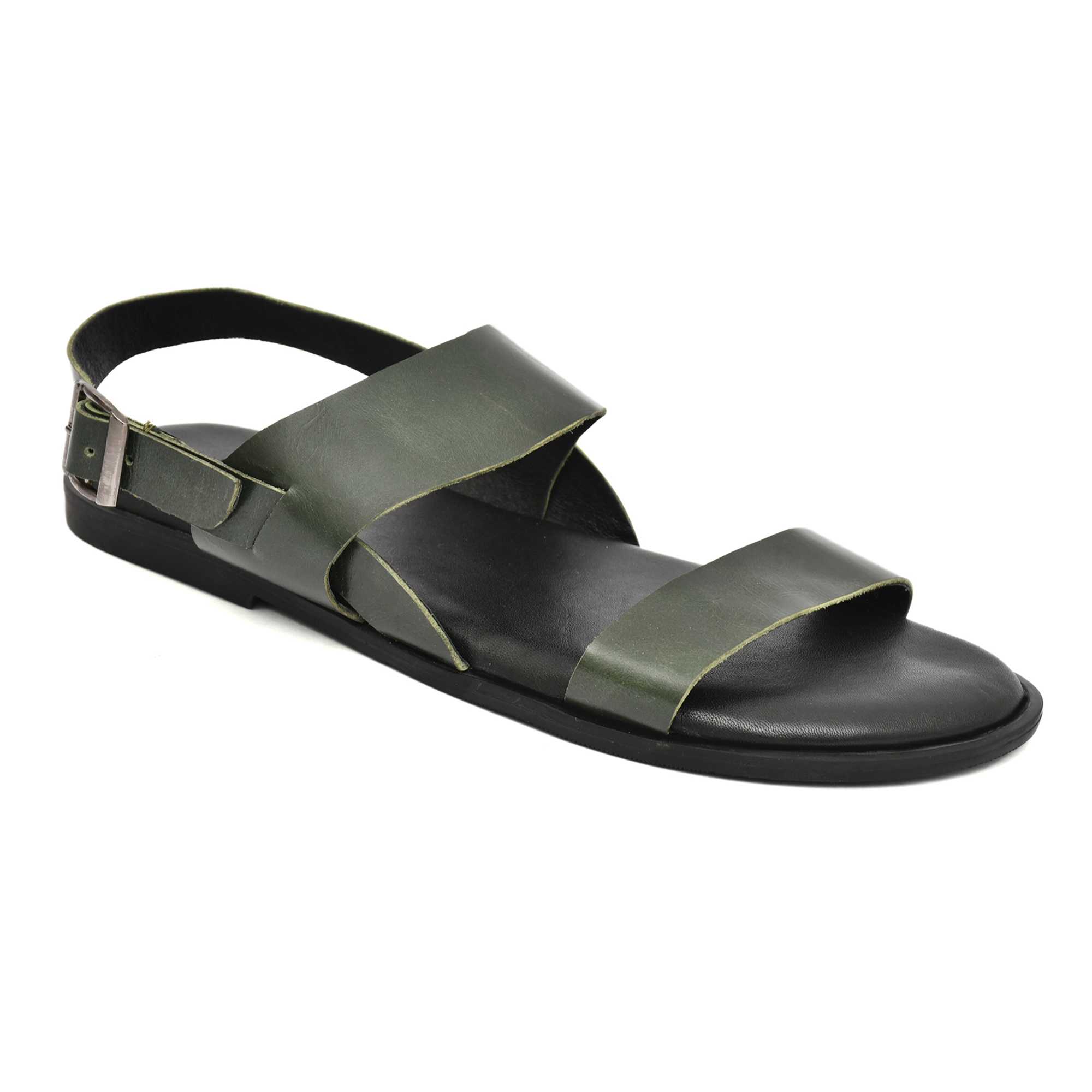 Green Leather Sandals for Mens with Memory foam footpad by asm.