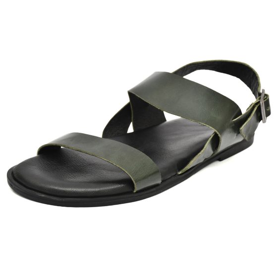 Green Leather Sandals for Mens with Memory foam footpad by asm.