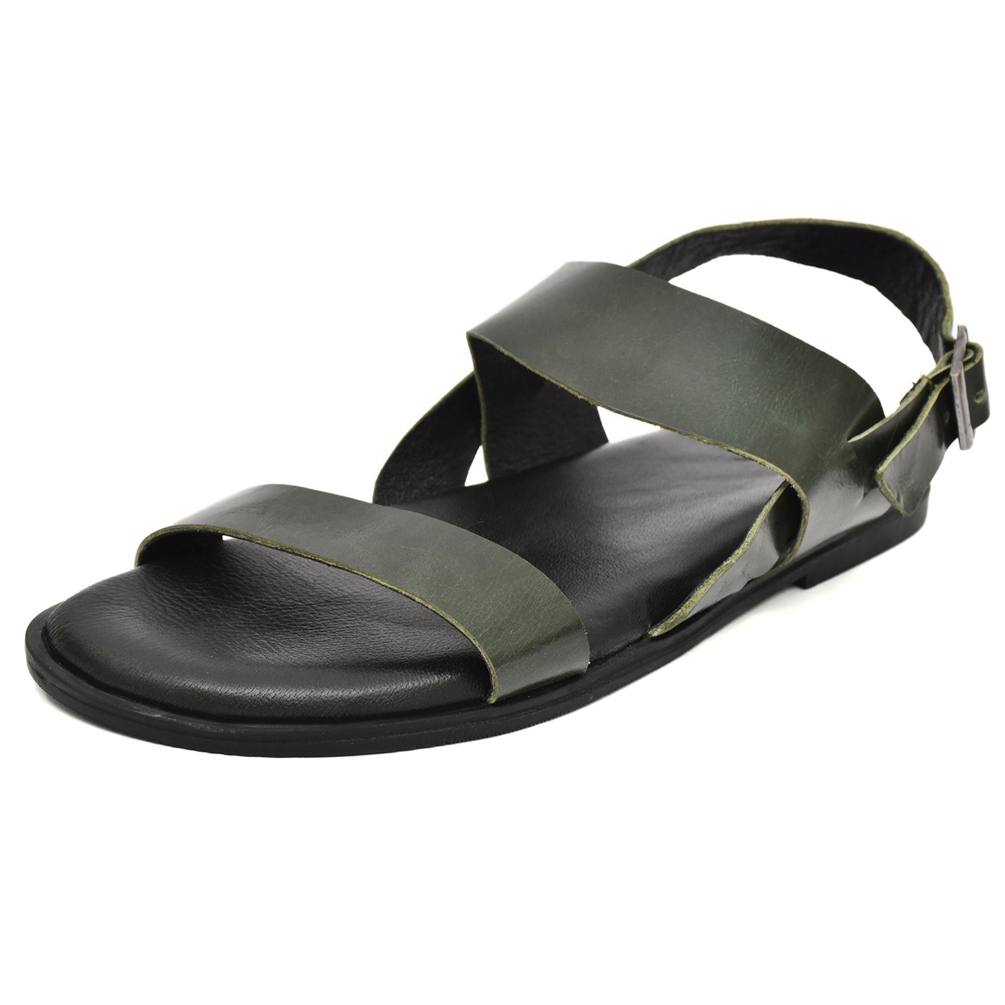 Green Leather Sandals for Mens with Memory foam footpad by asm.