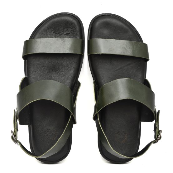 Green Leather Sandals for Mens with Memory foam footpad by asm.