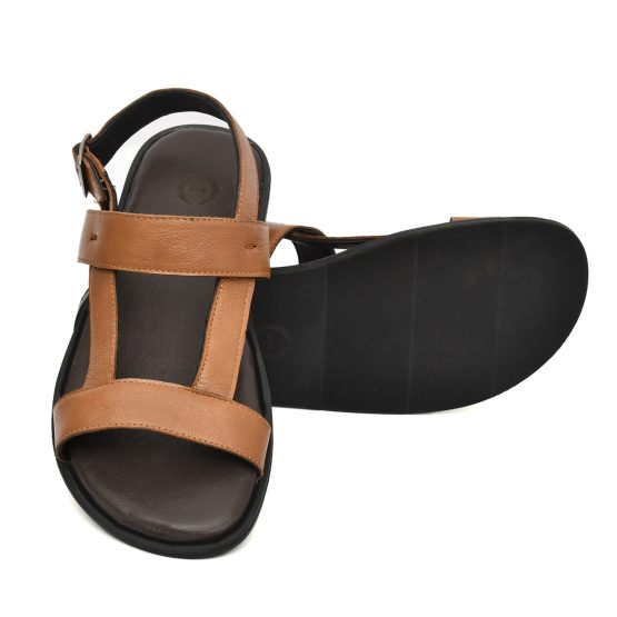 Tan Leather Sandals for Mens with Memory foam footpad by asm. Article : SAN02-GTan Size : UK 5-12