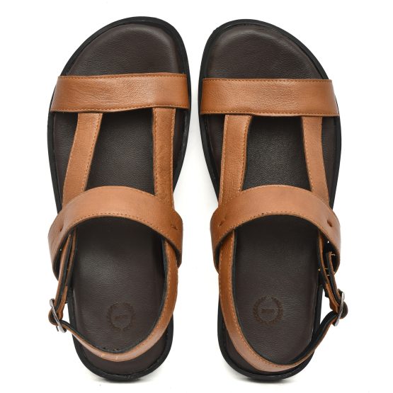 Tan Leather Sandals for Mens with Memory foam footpad by asm. Article : SAN02-GTan Size : UK 5-12