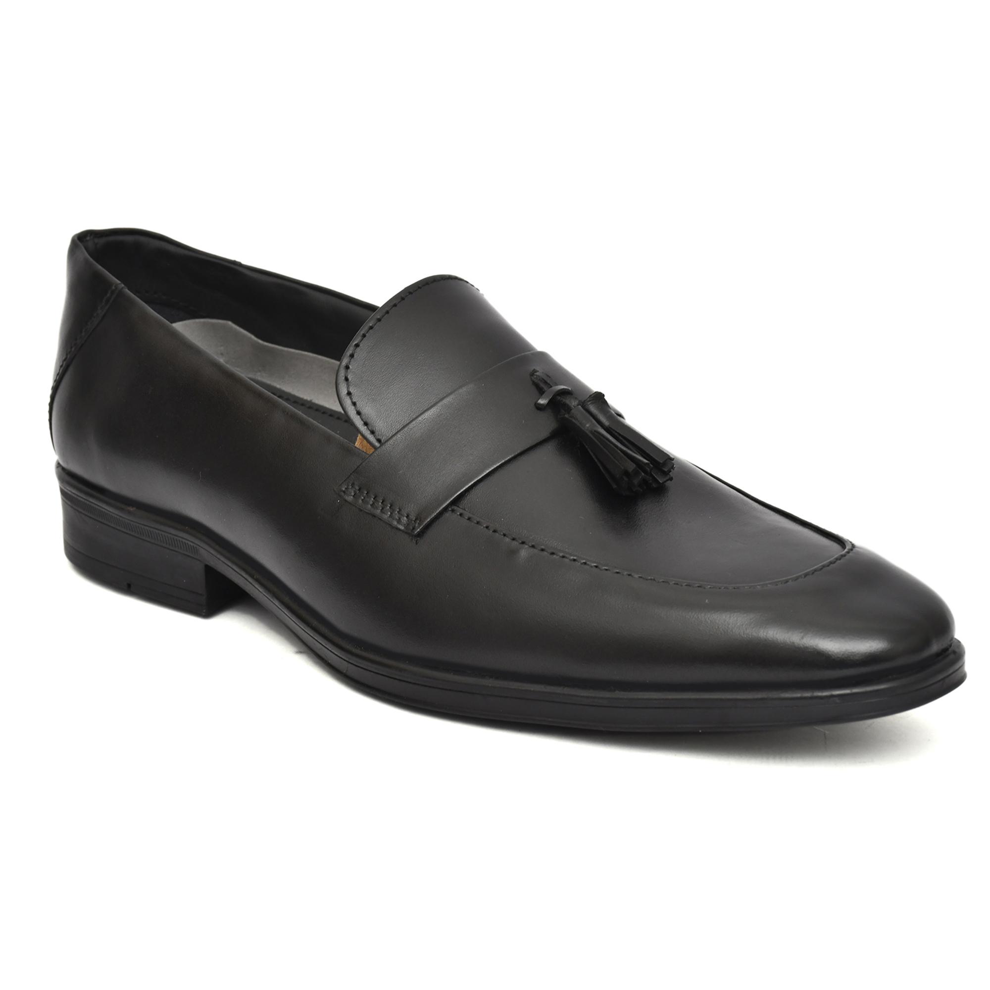 Black leather Penny Loafers with Tassel for men with Memory foam footpad by asm.