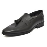 Black leather Penny Loafers with Tassel for men with Memory foam footpad by asm.