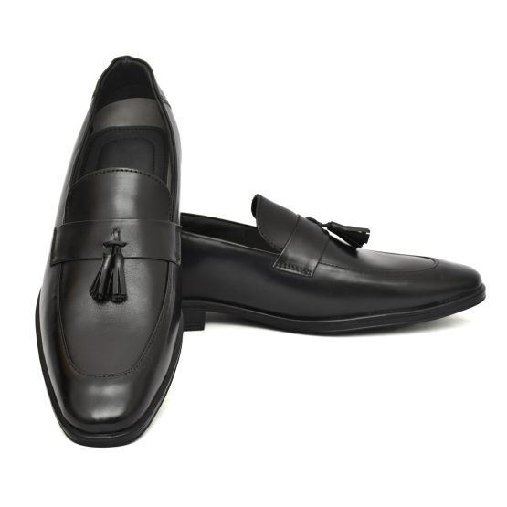 Black leather Penny Loafers with Tassel for men with Memory foam footpad by asm.