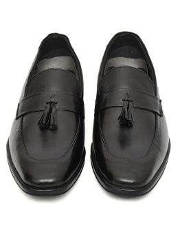 Black leather Penny Loafers with Tassel for men with Memory foam footpad by asm.