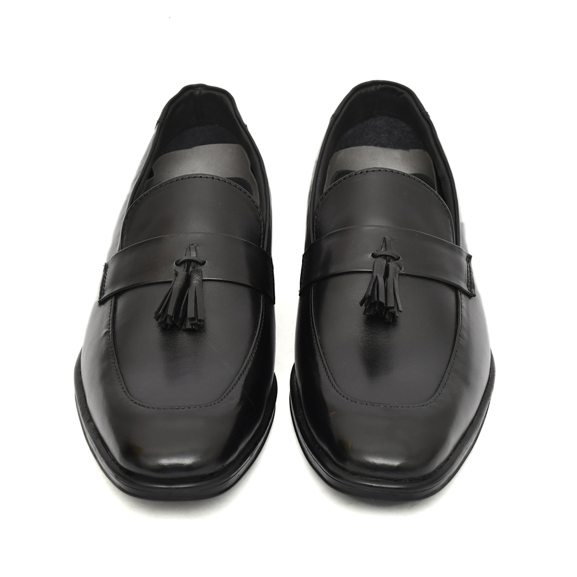 Black leather Penny Loafers with Tassel for men with Memory foam footpad by asm.