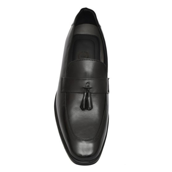 Black leather Penny Loafers with Tassel for men with Memory foam footpad by asm.