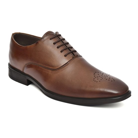 Leather Brown Derby Shoes For Men With Memory Foam Footpad