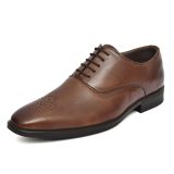 Leather Brown Derby Shoes For Men With Memory Foam Footpad