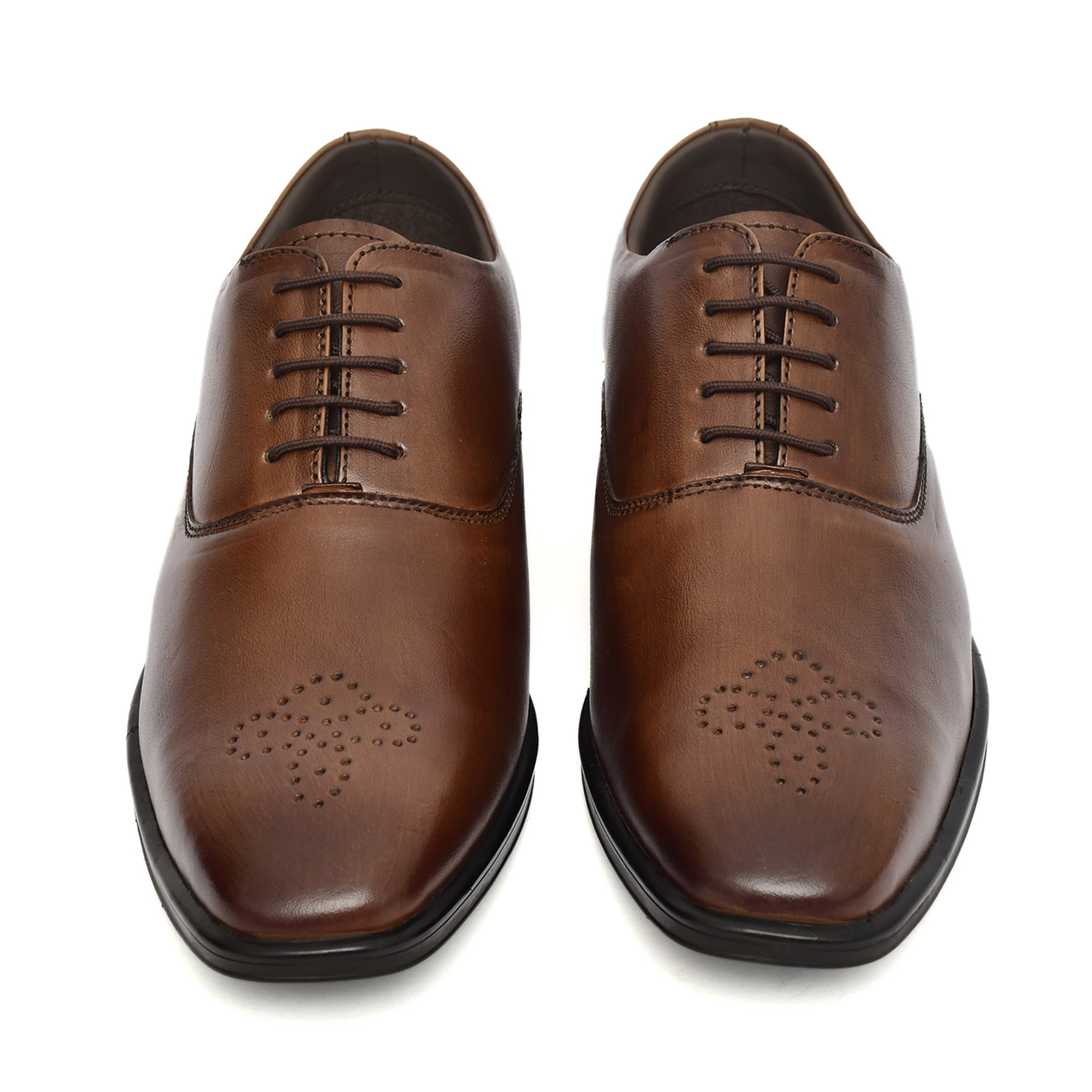 Leather Brown Derby Shoes For Men With Memory Foam Footpad