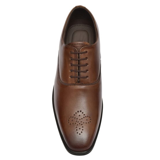 Leather Brown Derby Shoes For Men With Memory Foam Footpad