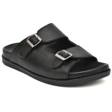 Black Leather Slippers for Mens with Memory foam footpad & TPR Sole by asm.