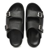 Black Leather Slippers for Mens with Memory foam footpad & TPR Sole by asm.