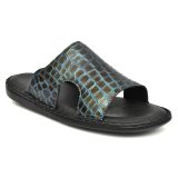 Turquoise Alligator Embossed Leather Slippers for Men with Memory foam footpad by asm.