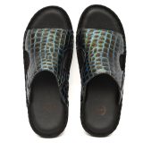 Turquoise Alligator Embossed Leather Slippers for Men with Memory foam footpad by asm.