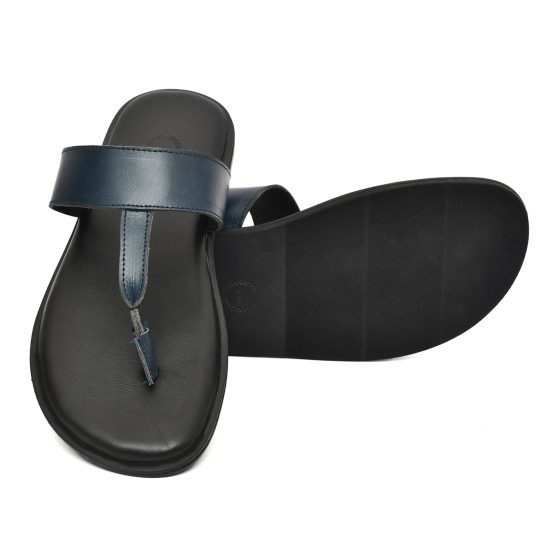 Blue Leather Slippers for Men with Memory foam footpad by asm.