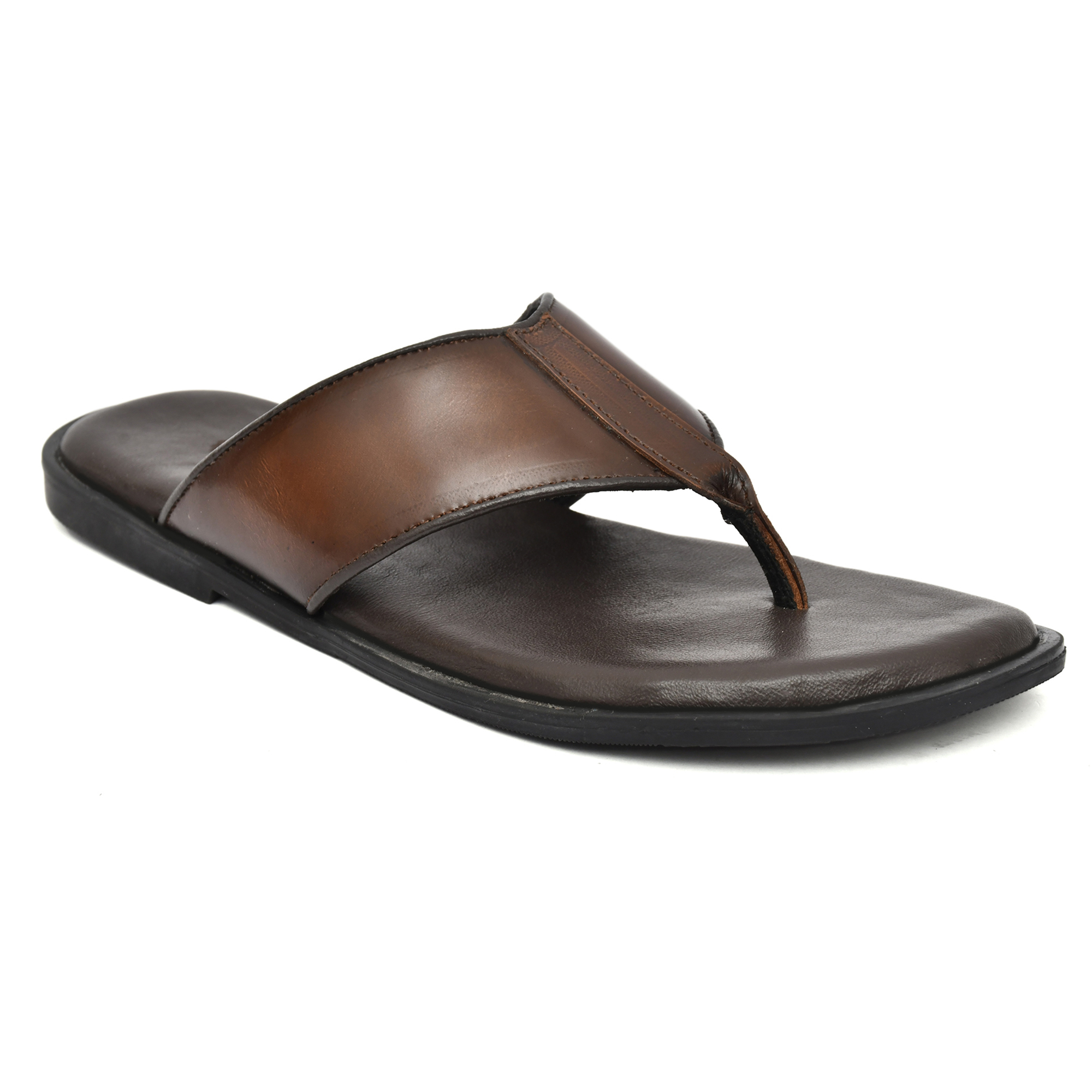 Tan Brushoff Leather Slippers for Men with Memory foam footpad by asm.