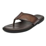 Tan Brushoff Leather Slippers for Men with Memory foam footpad by asm.