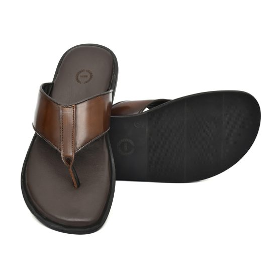 Tan Brushoff Leather Slippers for Men with Memory foam footpad by asm.