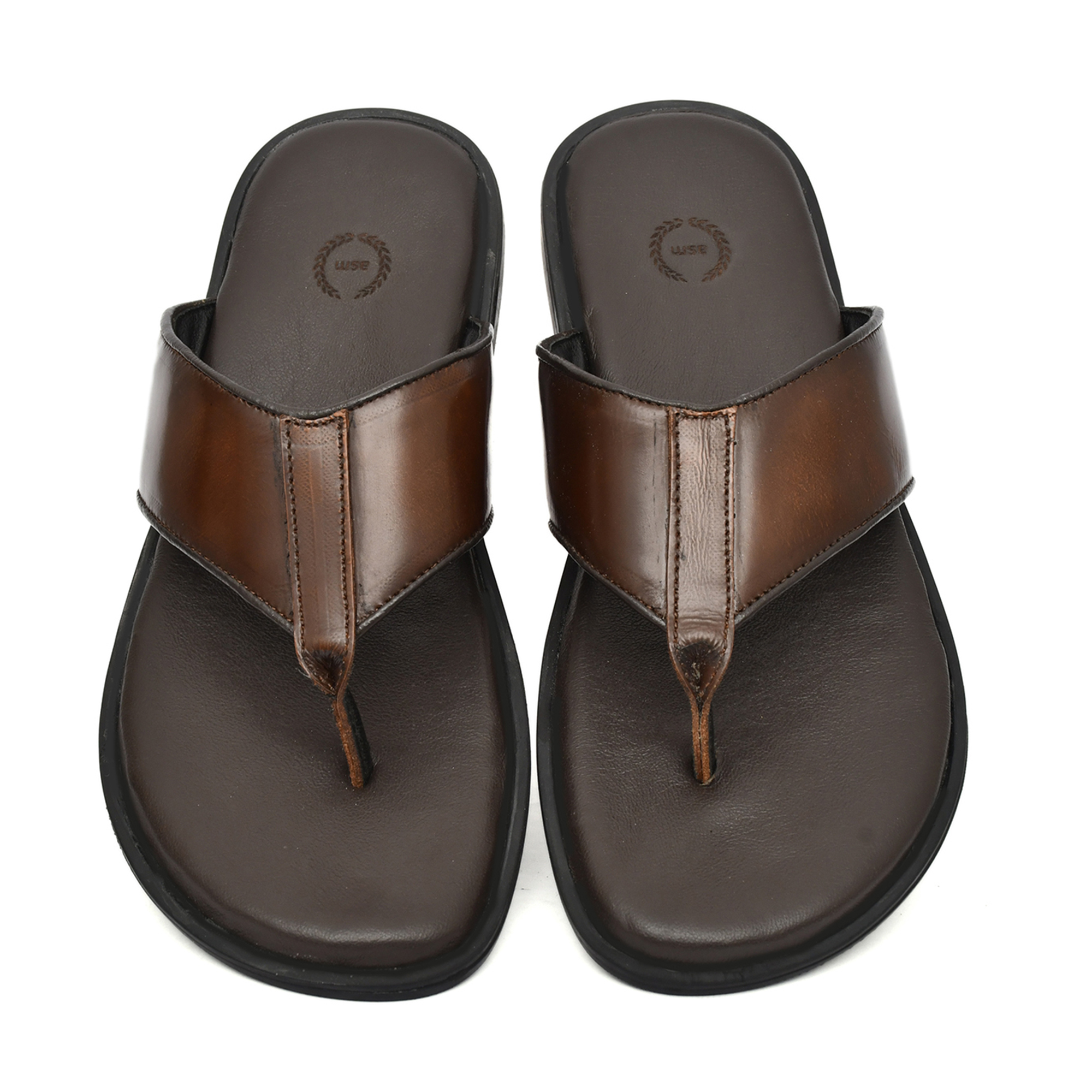 Tan Brushoff Leather Slippers for Men with Memory foam footpad by asm.