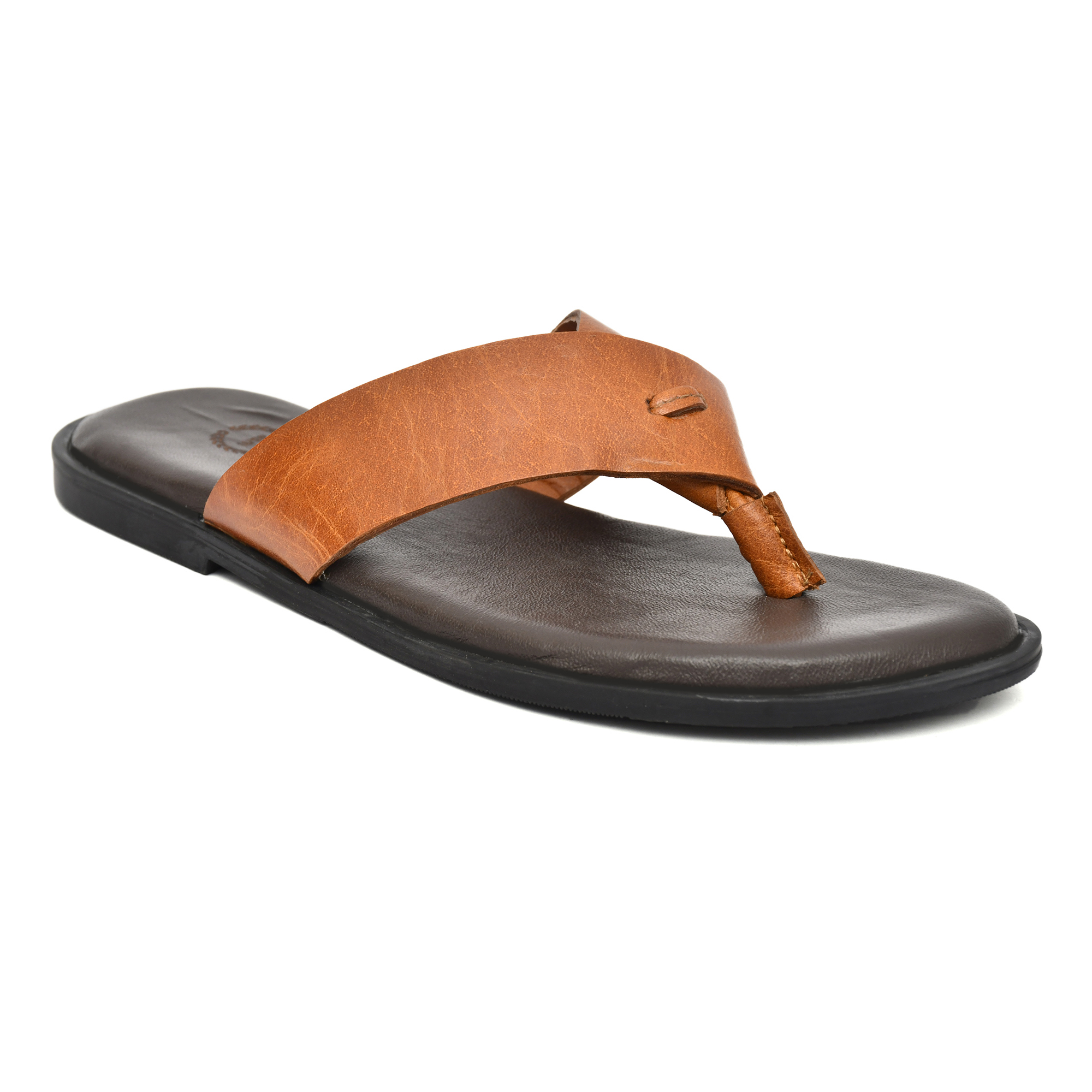 Tan Leather Slippers for Men with Memory foam footpad by asm.