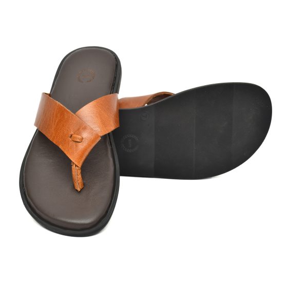 Tan Leather Slippers for Men with Memory foam footpad by asm.