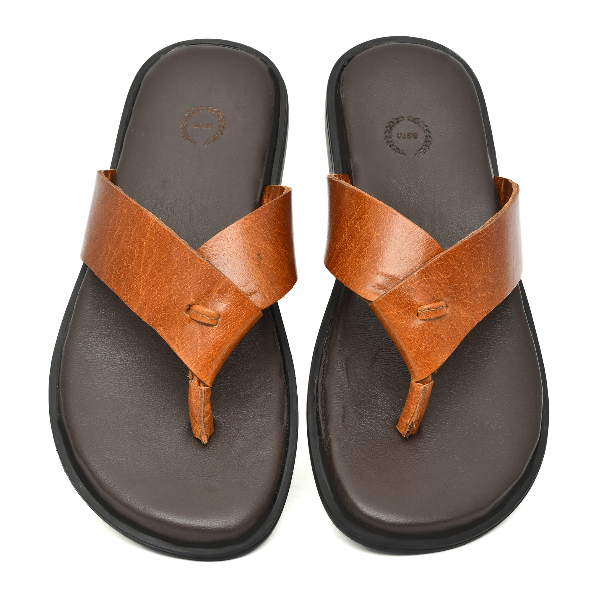 Tan Leather Slippers for Men with Memory foam footpad by asm.