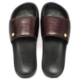 Wine Alligator Embossed Leather Slippers for Men by asm.