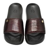 Wine Alligator Embossed Leather Slippers for Men by asm.