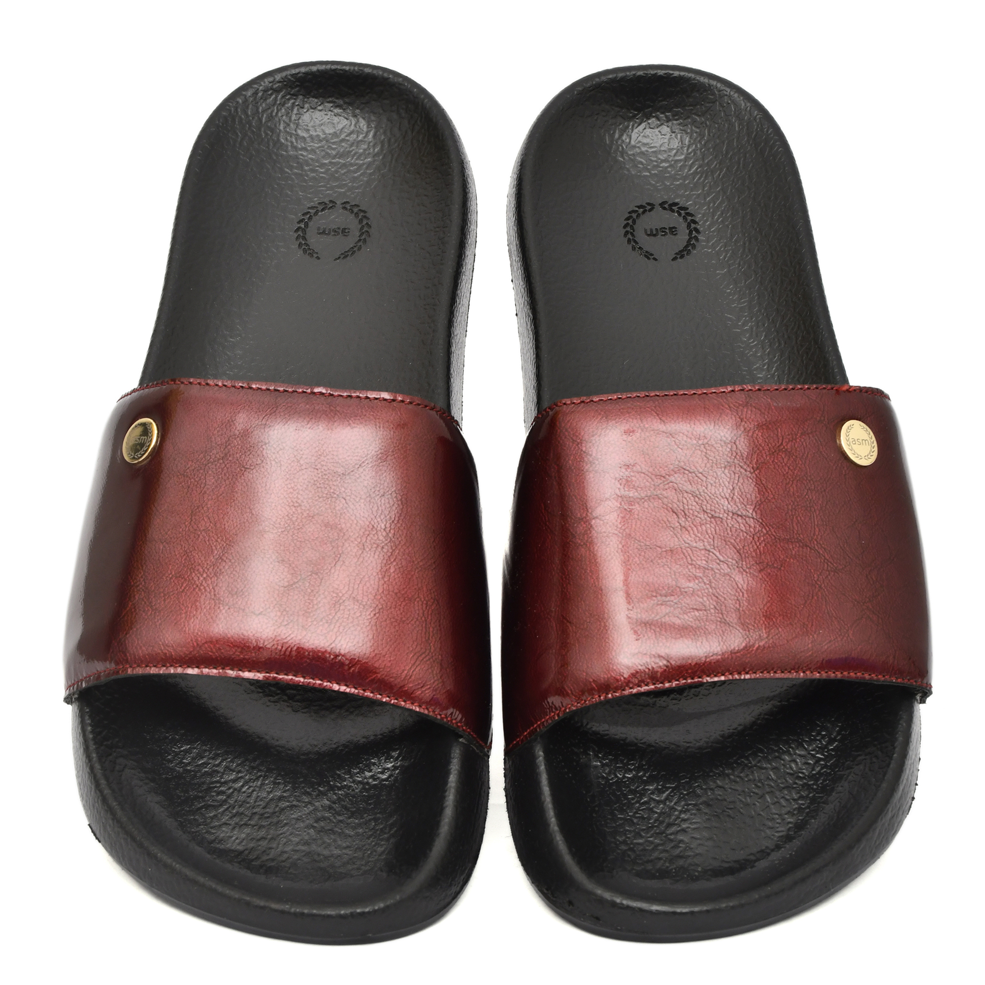 Wine Patent Leather Slippers for Men by asm.
