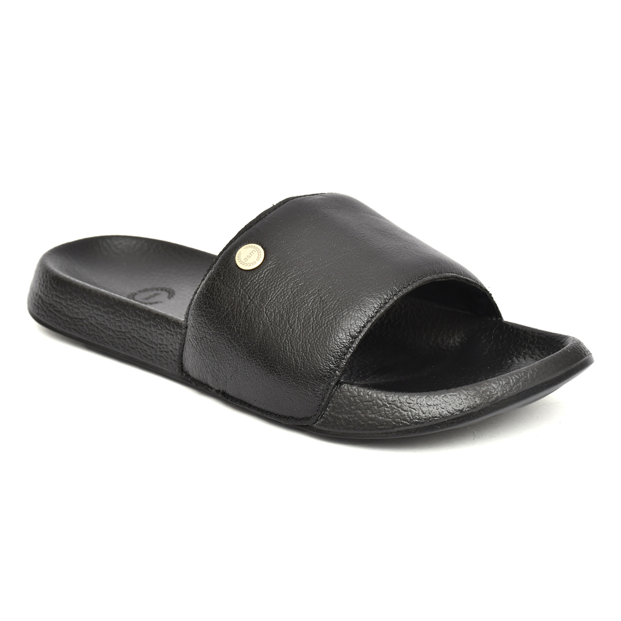Black Leather Slippers for Men by asm.