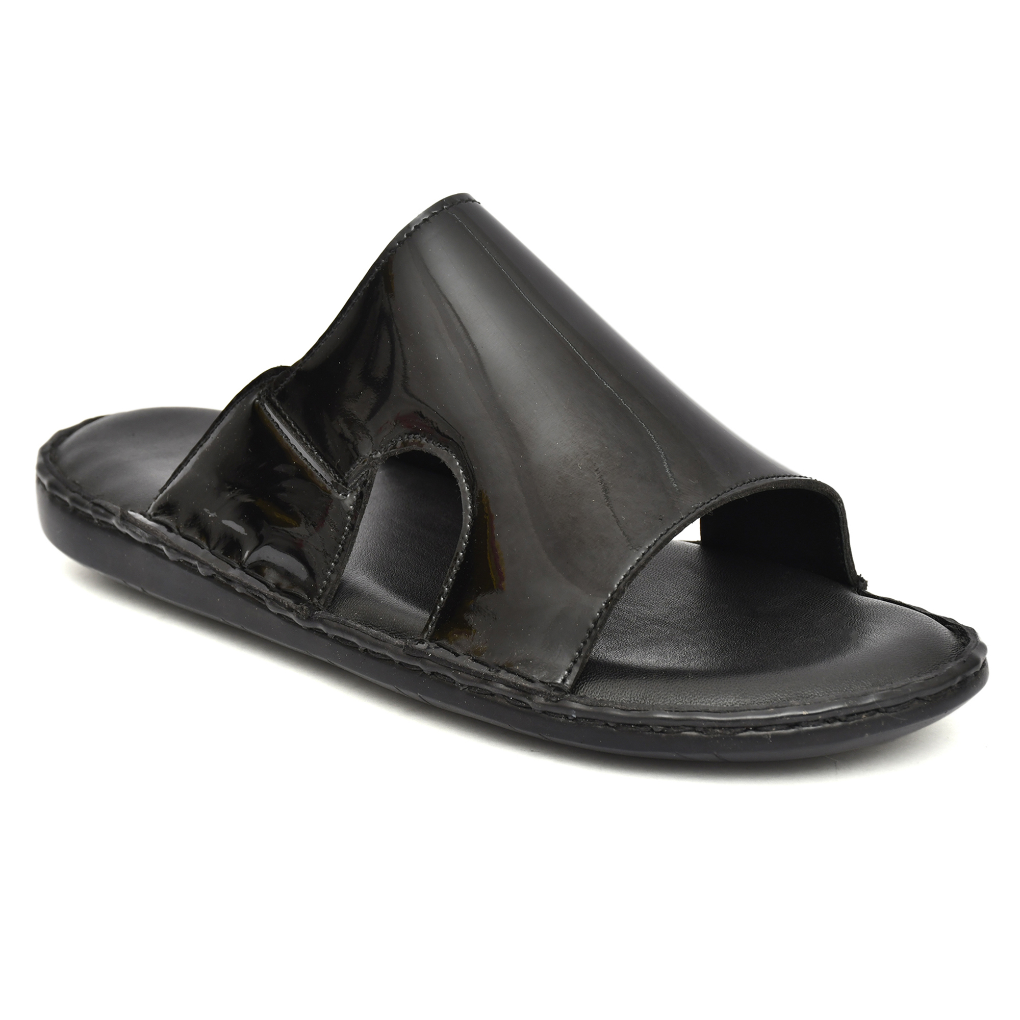 Black Patent Leather Slippers for Men with Memory foam footpad by asm.
