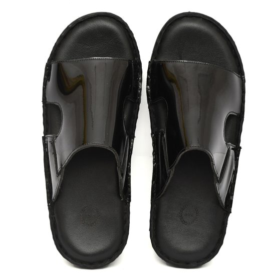 Black Patent Leather Slippers for Men with Memory foam footpad by asm.