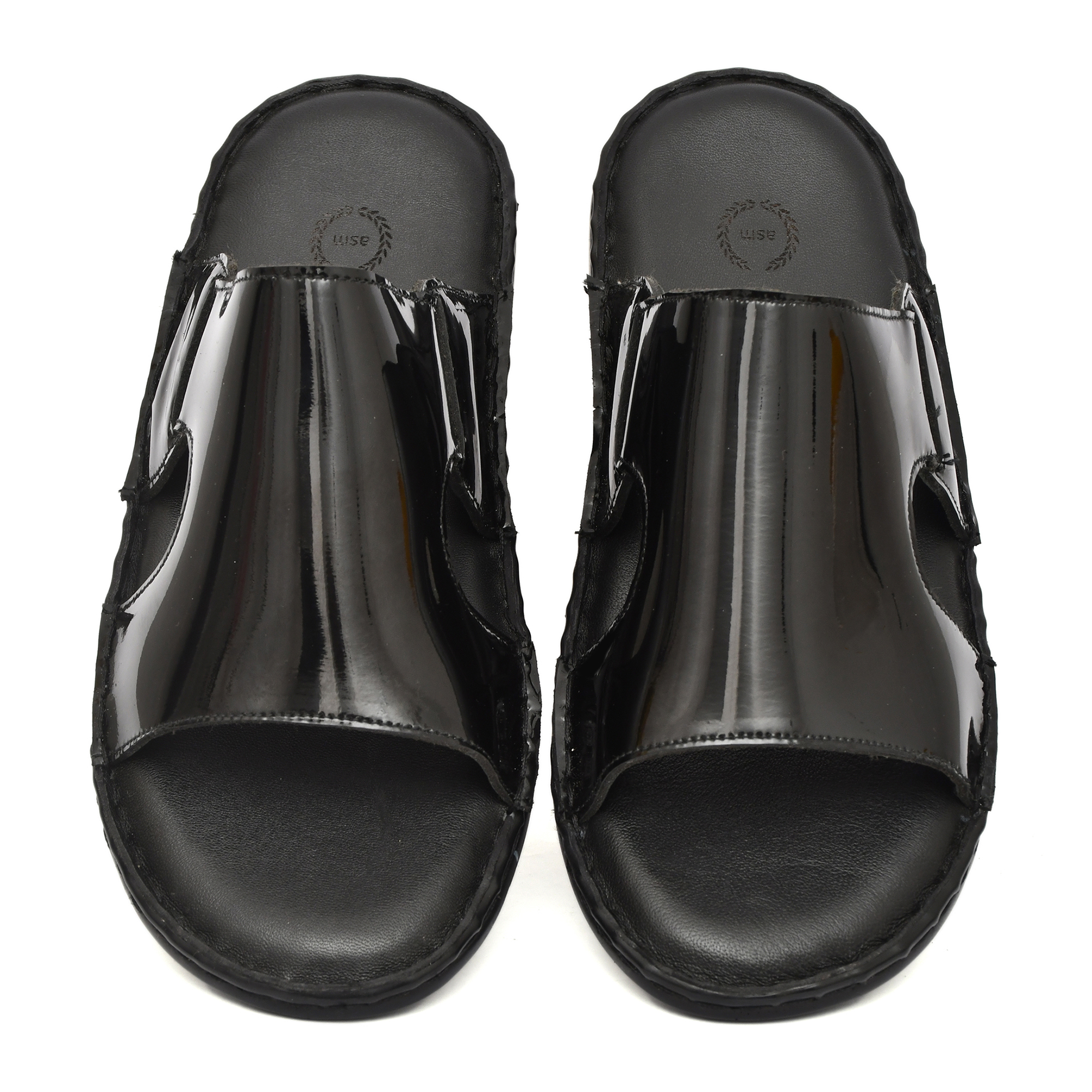 Black Patent Leather Slippers for Men with Memory foam footpad by asm.