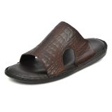 Brown Crocodile Embossed Leather Slippers for Men with Memory foam footpad by asm.