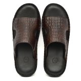 Brown Crocodile Embossed Leather Slippers for Men with Memory foam footpad by asm.