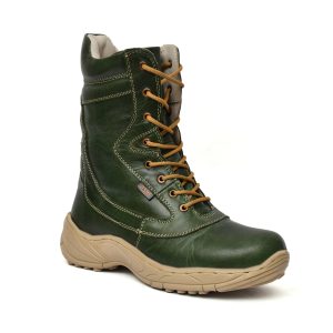 Green leather Biker boots with steel toe & Rubber sole by asm.