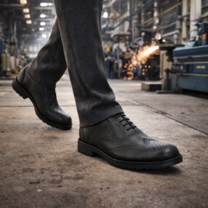Safety Shoes : Men Genuine leather Brogue Shoes with Steel Toe & Memory foam footpad by asm. Article: S101Black-1