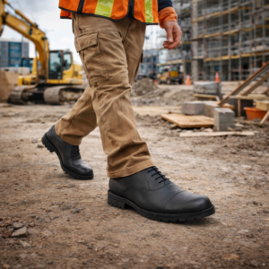 Safety Shoes : Men Genuine leather Oxford Shoes with Steel Toe & Memory foam footpad by asm. Article: S110Black