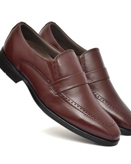 Wine Leather Penny loafers for men with Memory foam footpad. Article : AL01-Wine