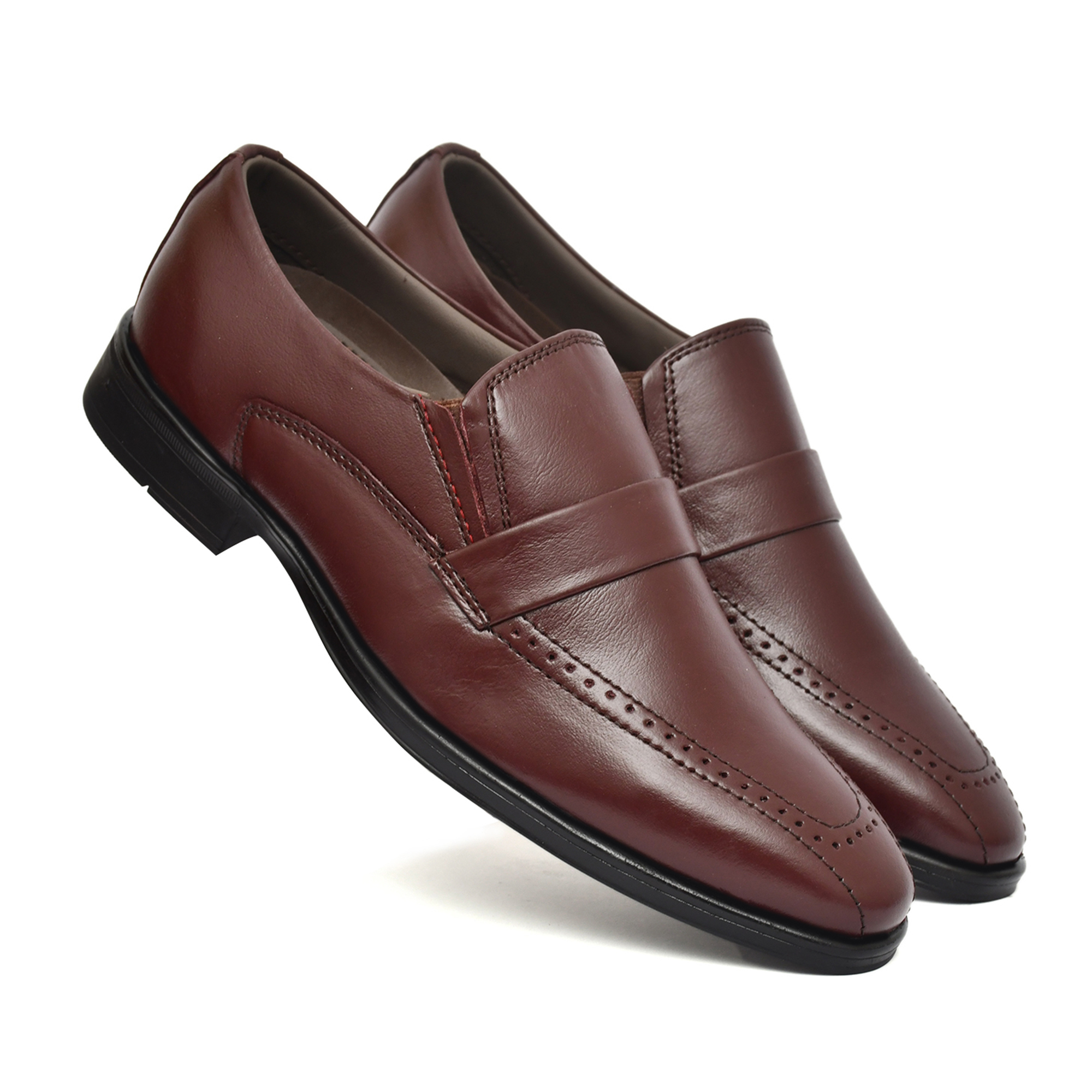 Wine Leather Penny loafers for men with Memory foam footpad. Article : AL01-Wine