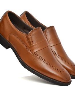 Tan Leather Penny loafers for men with Memory foam footpad. Article : AL01-Brown