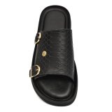 Black Cobra Embossed Leather Slippers for Men with Memory foam footpad by asm.