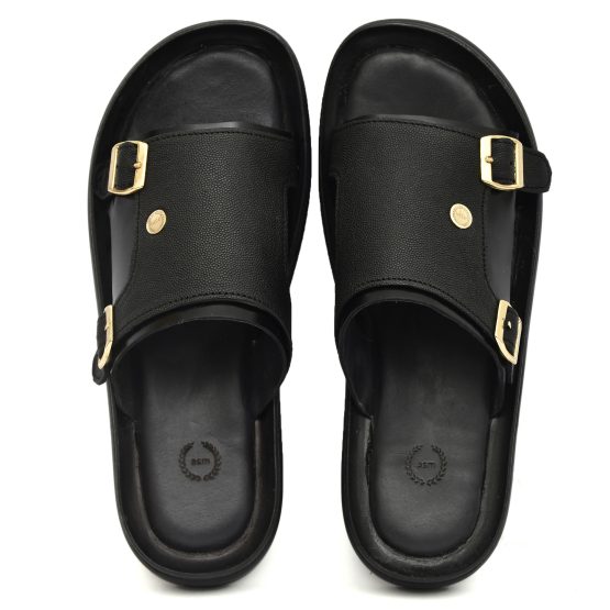 Black Leather Slippers for Men by asm.