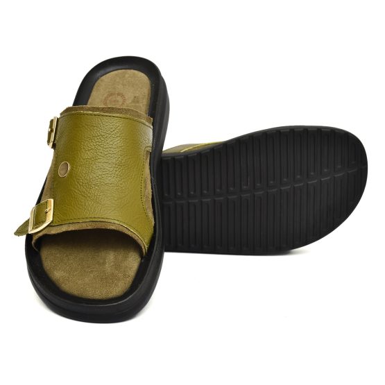 Green Leather Slippers for Men by asm.